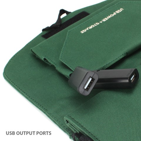 Expanding Solar Charger with Dual USB Ports , Storage Pocket & Carrying Strap - Green