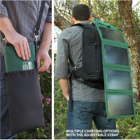 Expanding Solar Charger with Dual USB Ports , Storage Pocket & Carrying Strap - Green