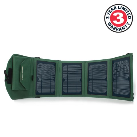 Expanding Solar Charger with Dual USB Ports , Storage Pocket & Carrying Strap - Green