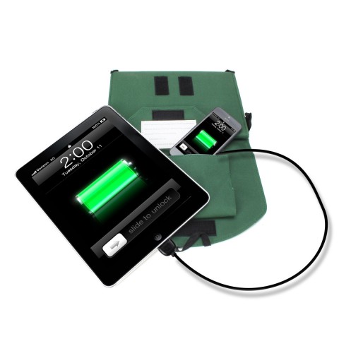 Expanding Solar Charger with Dual USB Ports , Storage Pocket & Carrying Strap - Green