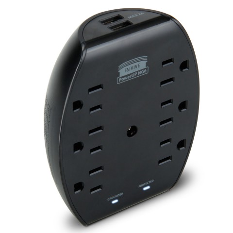 Rapid 6-Port AC Outlet Adapter with 2.1A Dual USB Ports and Overload Protection - Black