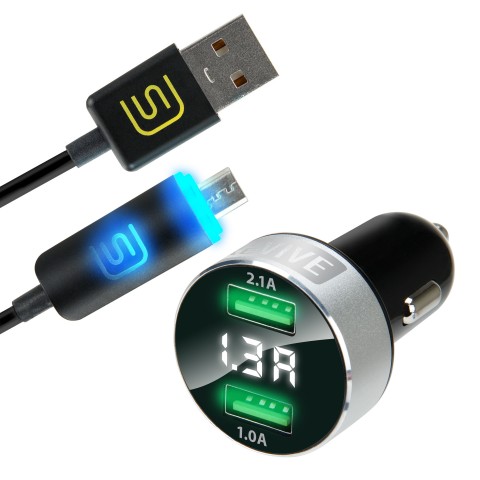 DV2 USB Smart Charger + DATASTREAM Smart LED Micro USB Data Sync Charging Cable - Black