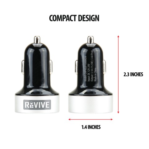 Dual Port Car Charger with Read Out of USB Output and Vehicle Operating Voltage - Black