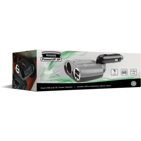 Universal 3-Port Portable Car Charger & Adapter w/ Dual USB Ports & DC Splitter - Black