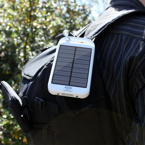 Solar Charger & 4000mAh Power Bank with USB Cable , Carabiner & Suction Mounts - White
